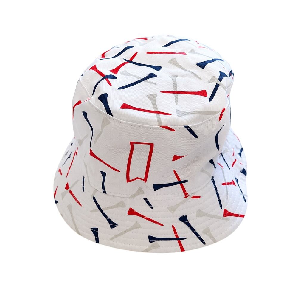 Reversible Golf Tee Print Bucket Hat | White Multi-Color | Double-Sided